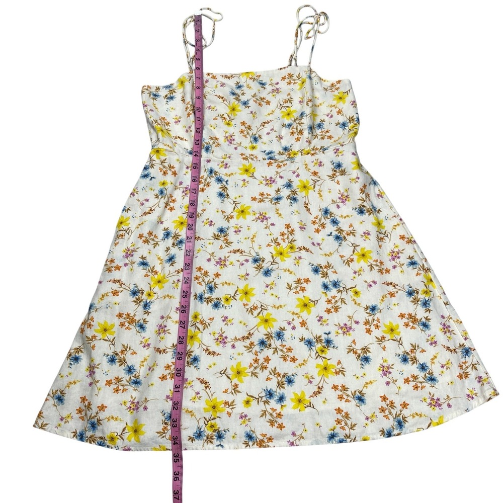 Old Navy Women's Mini Dress Large Floral Linen Blend Smocked Tie Strap Sundress - Picture 9 of 11